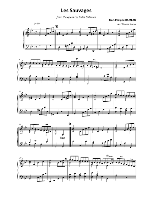 Les Sauvages (Arr. Thomas Jancso) - Jean-Philippe Rameau (Piano Solo)