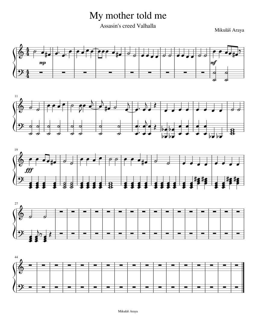 My mother told me Sheet music for Piano (Solo)