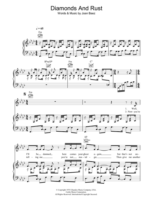 Diamonds And Rust - Joan Baez (Piano-Vocal-Guitar (Piano Accompaniment))