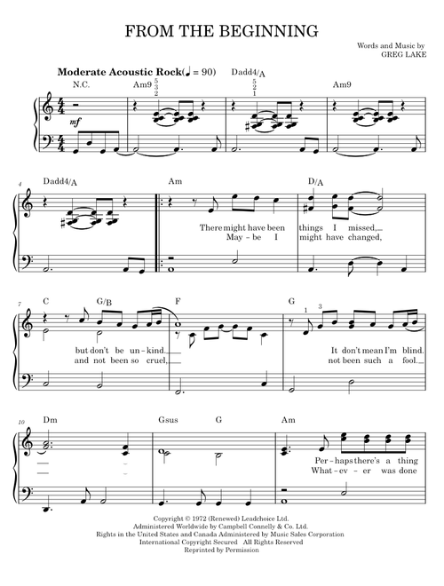 From the beginning - Emerson, Lake & Palmer (Easy Piano)