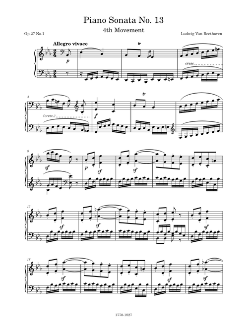 Piano Sonata No. 13 in E-Flat Major, Op.27 No.1, 4th Movement - Ludwig van Beethoven