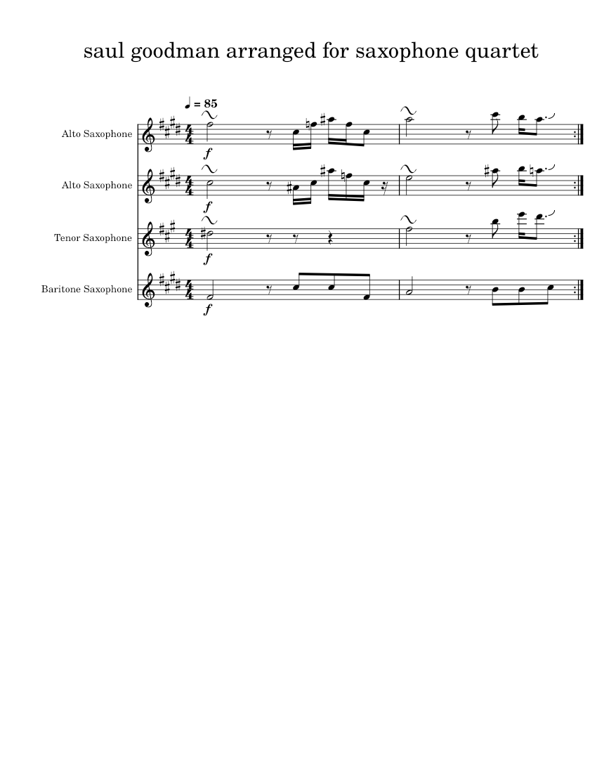 saul goodman arranged for saxophone quartet (aatb) Sheet music for