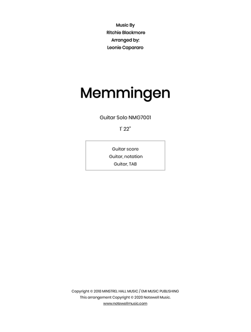 Memmingen (Arr. Leonie Capararo) - Blackmore'S Night (Guitar Tab)