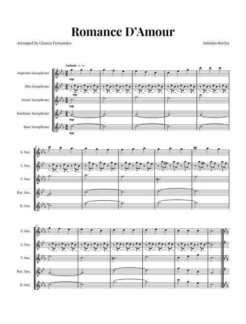 Spanish Romance (Romanza - Romance D'Amor) - Exclusive Sheet Music Arrangement (Arr. Glauco Fernandes) - Traditional (Woodwind Ensemble)