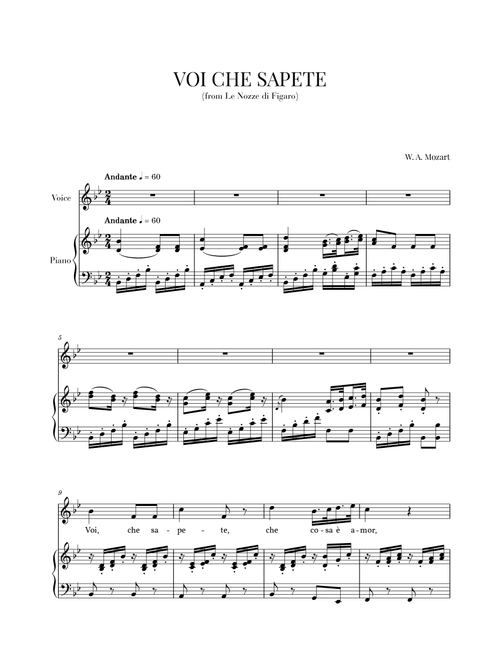 Mozart - Voi Che Sapete (Original Key) (Arr. Cadenza Editions) - Wolfgang Amadeus Mozart (Large Ensemble)