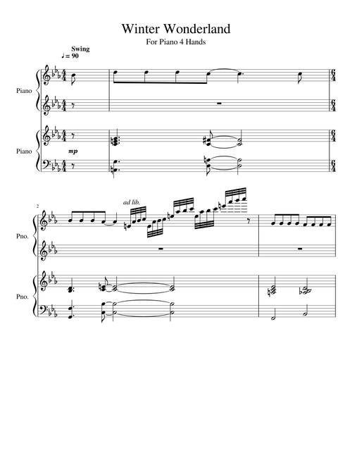 Winter Wonderland (Arranged for Piano 4 Hands)