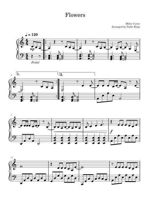 Flowers – Miley Cyrus - Easy Piano