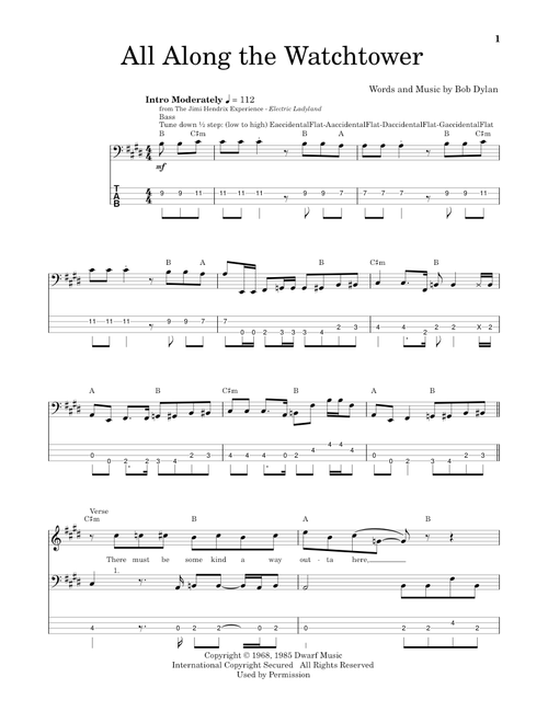 All Along The Watchtower - Jimi Hendrix (Bass Tab)