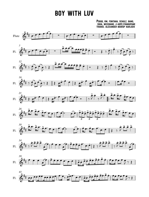 Boy With Luv (Arr. Alexander Bosrup Karlsen) - BTS (Flute Solo)