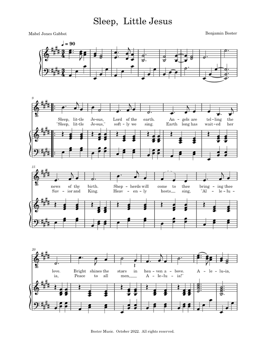 Sleep, Little Jesus - Benjamin Boster Sheet Music for Piano, Vocals ...