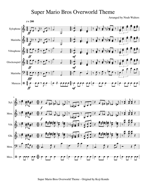 Super Mario Bros Overworld Theme for Percussion Ensemble