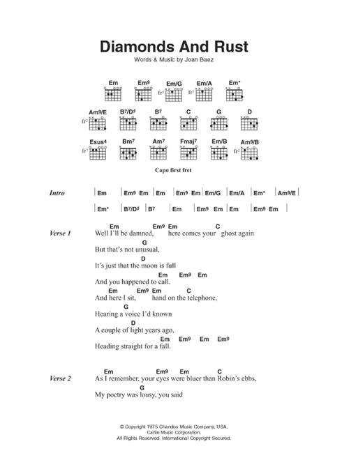 Diamonds And Rust - Joan Baez (Guitar Chords-Lyrics)