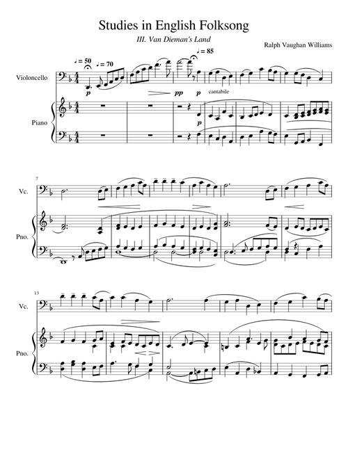 Studies in English Folksong by Ralph Vaughan Williams - No. 3 for Cello and Piano