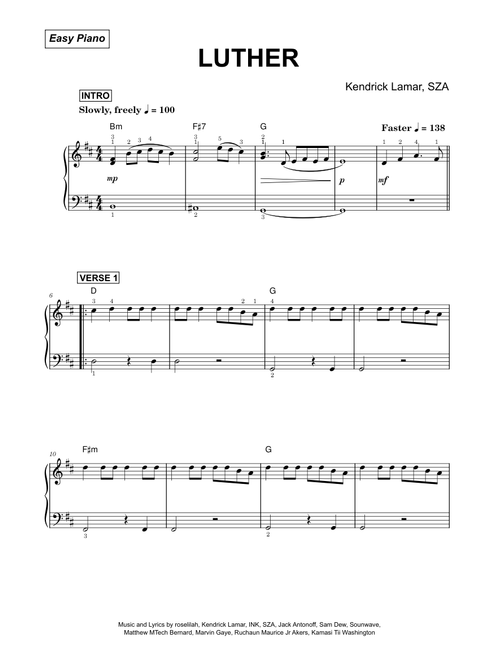 Luther - Kendrick Lamar (Easy Piano)