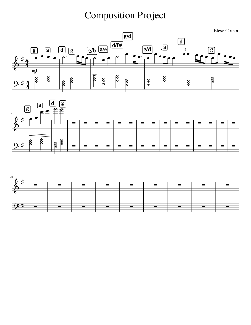 Composition Project with inv up maj 2nd Sheet music for Piano (Solo ...
