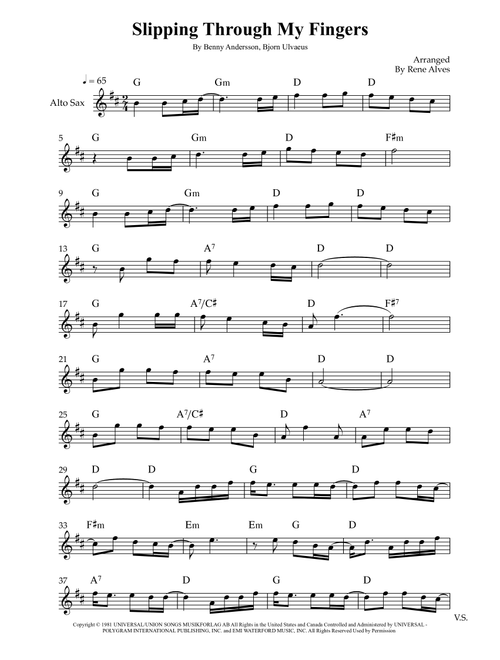 Slipping Through My Fingers (Arr. Rene Alves) - ABBA (Alto Sax Solo)