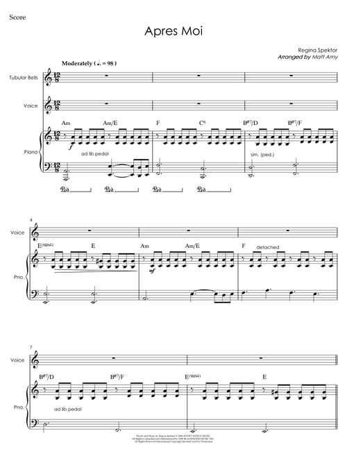 Apres Moi (Arr. Matt Amy) - Regina Spektor (Piano-Vocal-Guitar (Piano Accompaniment))
