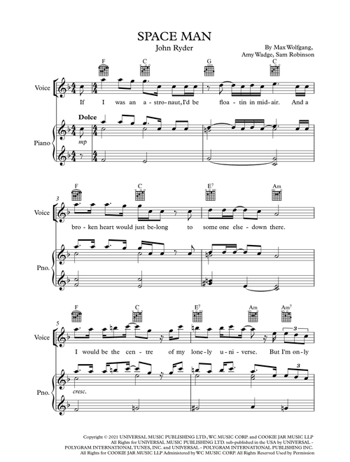 Space Man (Arr. Merlin Sisko) - Sam Ryder (Piano-Vocal-Guitar (Piano Accompaniment))