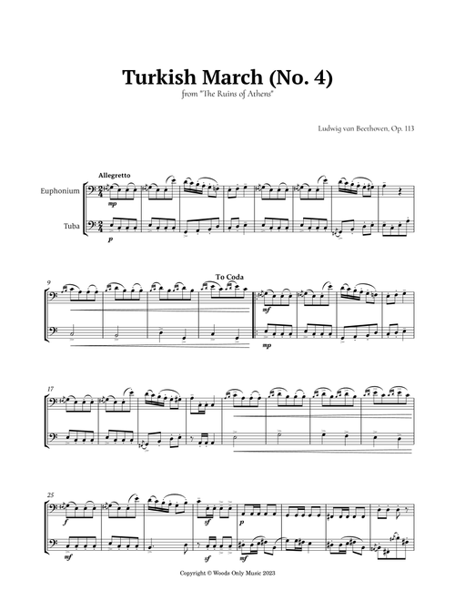 Turkish March by Beethoven for Euphonium and Tuba Duet (Arr. Ander) (Instrumental Duet)