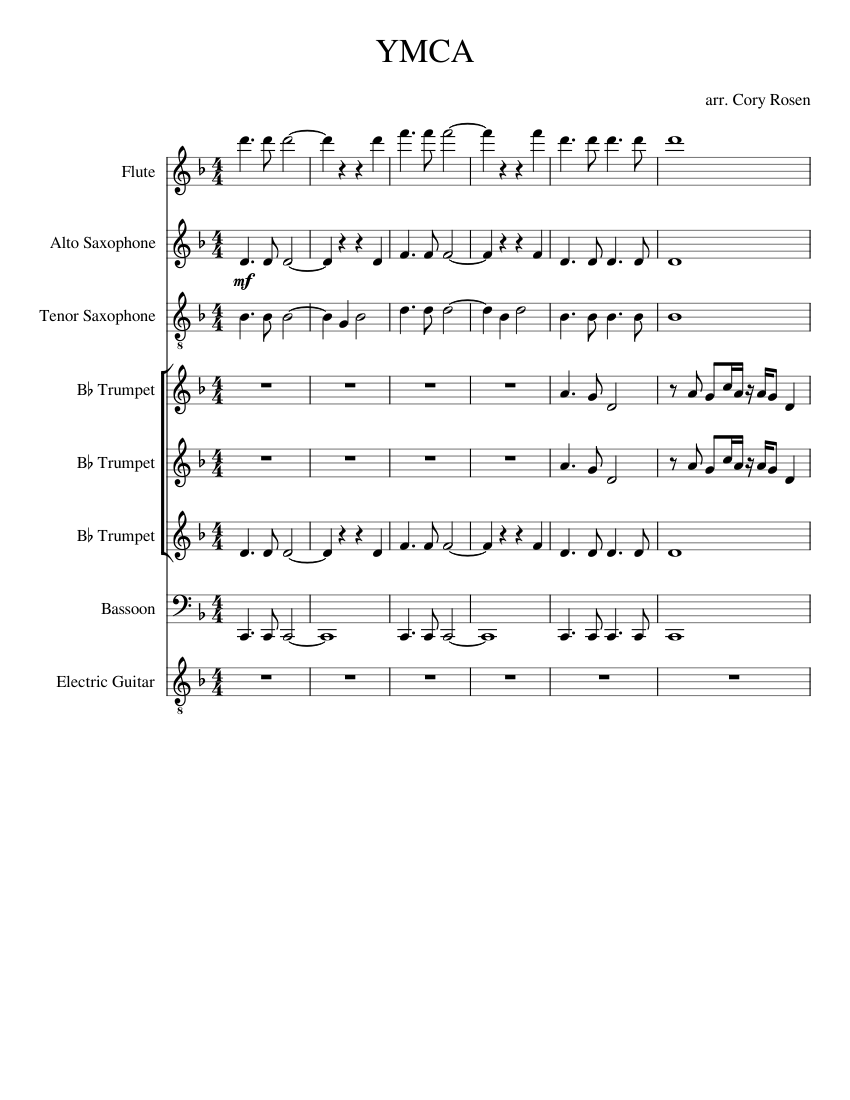 ymca pep Sheet music for Flute, Bassoon, Saxophone alto, Saxophone