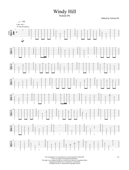 Windy Hill (Arr. Nolimit Ptt) - 羽肿 (Solo Guitar)
