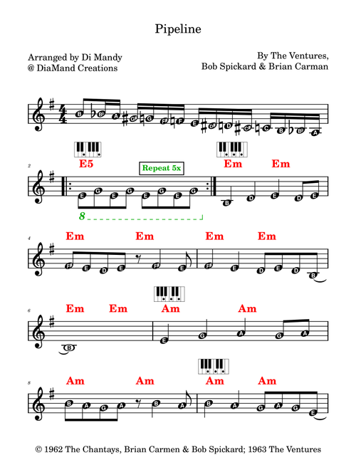 Pipeline (Arr. Dianne Mandy) - The Ventures (Lead Sheet - Fake Book)