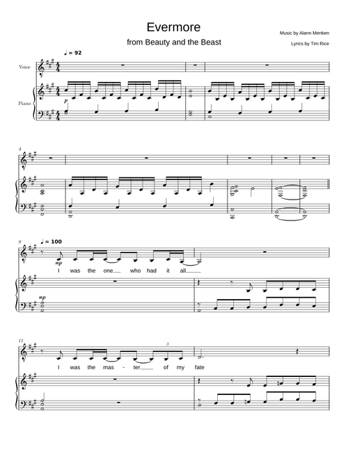 Evermore – Alan Menken Evermore from Beauty and the Beast – Alan Menken (Piano-Voice)