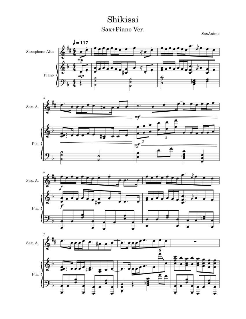 Shikisai Sax/Piano - Spy X Family ED2 Sheet Music for Piano