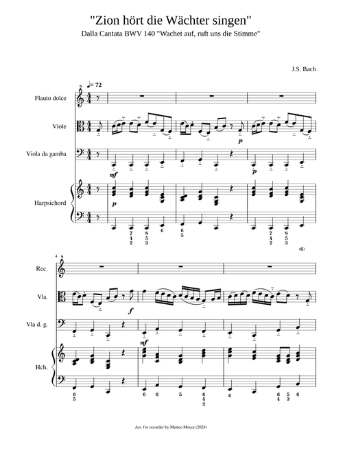 "Zion hört die Wachter singen" - From BWV 140 - For Chamber Orchestra Johann Sebastian Bach