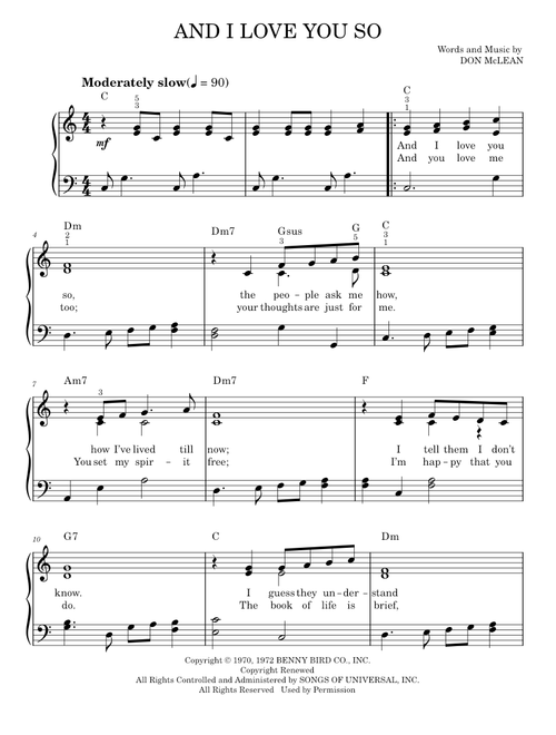 And i love you so - Don McLean (Easy Piano)