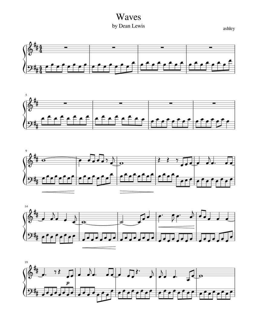 Dean Lewis Waves Piano Chords