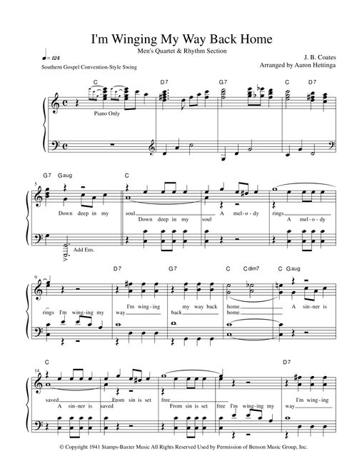 I'm Winging My Way Back Home (Arr. Aaron Hettinga) - James B. Coats (Choral, TTBB)