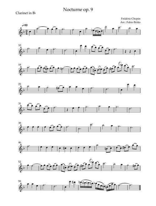 Nocturne Op.9 No. 2 (Frédéric Chopin) for Clarinet in Bb Solo (Arr. Fabio Britto) (Clarinet Solo)