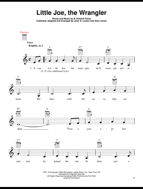Little Joe, The Wrangler - N Howard Thorp, Alan Lomax, John A Lomax (Ukulele)