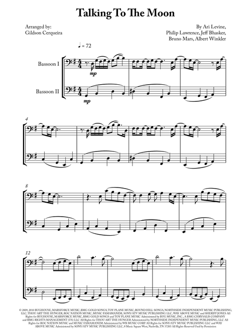 Talking To The Moon (Arr. Gildson Cerqueira) - Bruno Mars (Instrumental Duet)