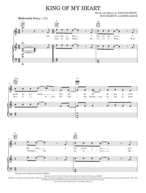 King of my heart - Taylor Swift (Piano-Vocal-Guitar)