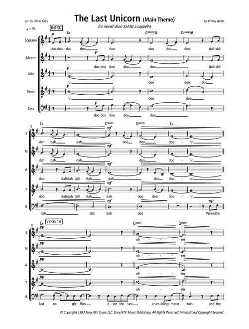 The Last Unicorn (Main Theme) (Arr. Oliver Gies) - Jimmy Webb (Choral, 5-Part)