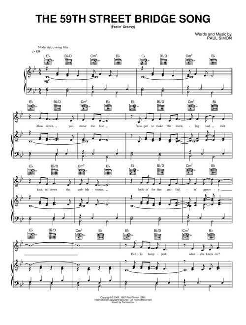 The 59th Street Bridge Song (feelin' Groovy) - Simon & Garfunkel (Piano-Vocal-Guitar)