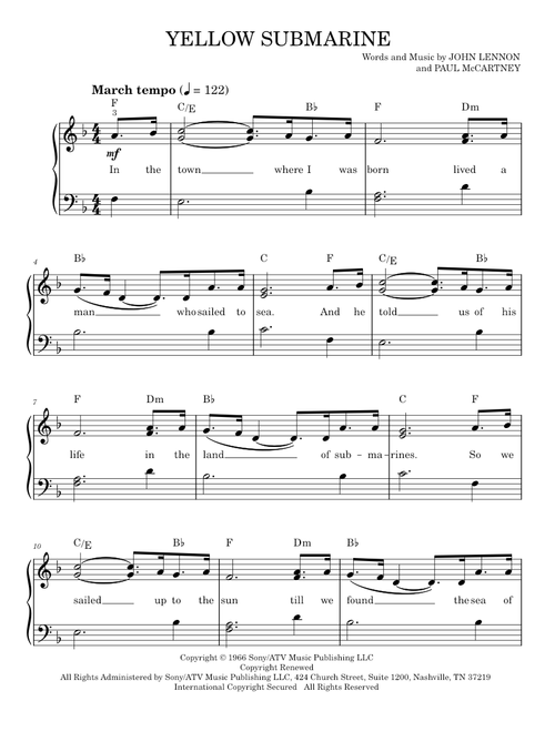 Yellow submarine - The Beatles (Easy Piano)
