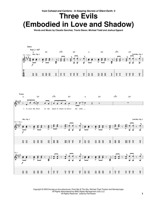 Three Evils (Embodied In Love And Shadow) - Coheed And Cambria (Guitar Tab)
