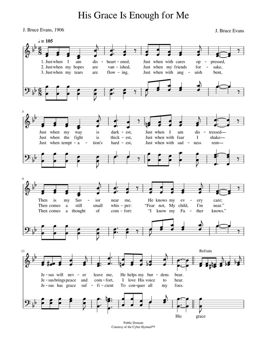 His grace is enough for me - J. Bruce Evans Sheet Music for Piano ...