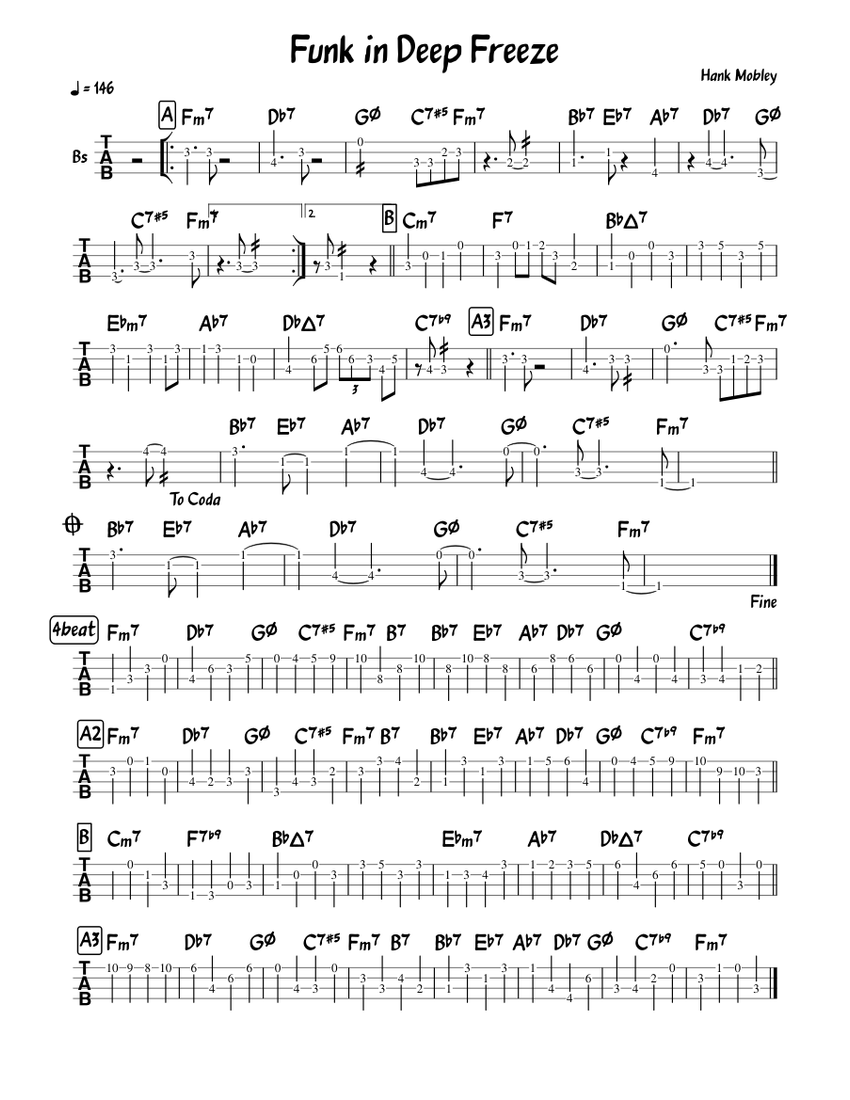 Funk in Deep Freeze Sheet Music and Tab with Chords for Bass guitar ...