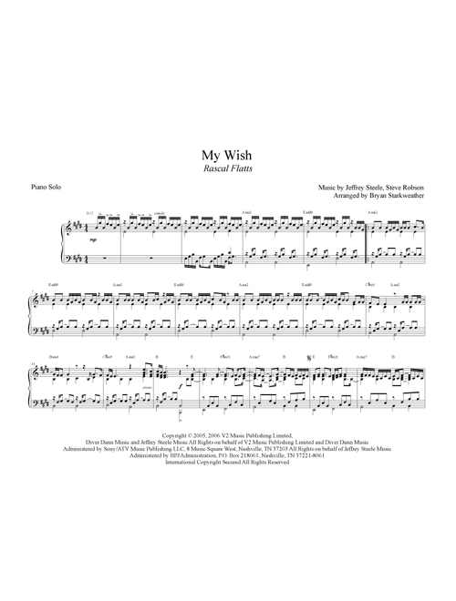 My Wish (Arr. Bryan Starkweather) - Rascal Flatts (Piano Solo)