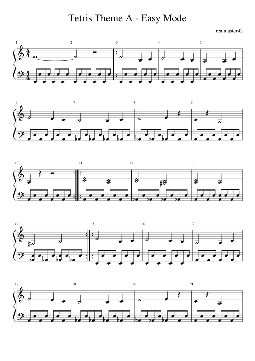 Tetris Theme A - Easy Mode Sheet music for Piano (Solo) 