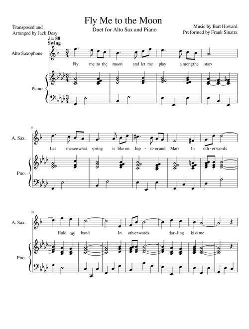 Fly Me to the Moon Alto Saxophone / Piano Duet