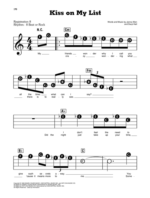 Kiss On My List - Daryl Hall & John Oates (E-Z Play Today)