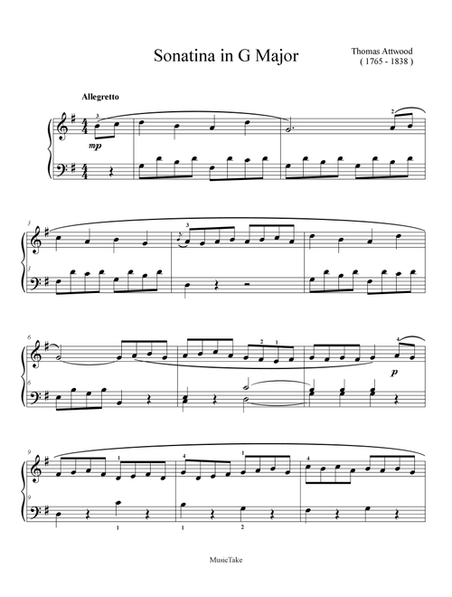 Attwood Sonatina in G Major (Arr. Ben Choupak) - Benjamin Choupak (Easy Piano)