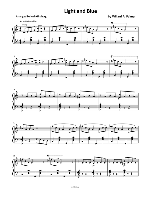 Light and Blue (Arr. Leah Ginzburg) - Willard A. Palmer (Piano Solo)
