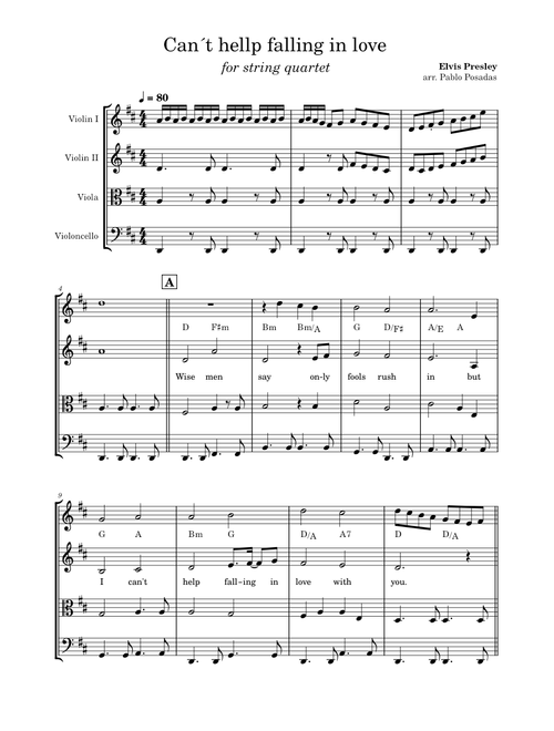 Cant help falling in love (for string quartet) – Elvis Presley