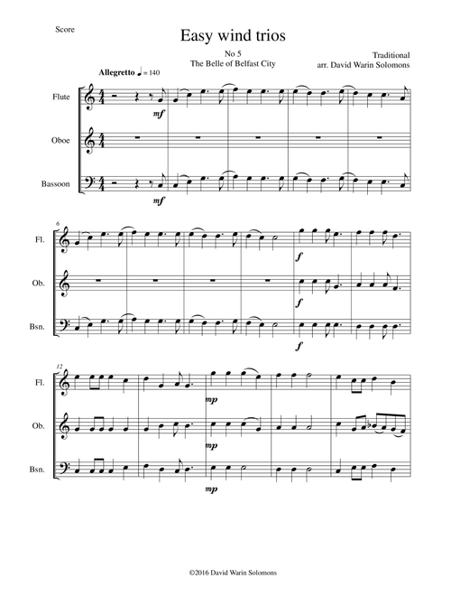 The Belle of Belfast city (I'll tell my ma) for wind trio (flute, oboe, bassoon) (Arr. David Warin Solomons) - Traditional (Woodwind Ensemble)
